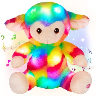 Muziek Spelend Gloeiend Regenboog Schaap Pluche Speelgoed Zacht Schattig Knuffeldier met Kleurrijke Lichten Perfect Moederdag Cadeau United States blue