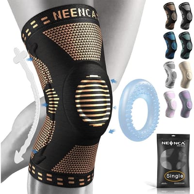 Neenca Koperen Kniebrace met Patella Gelkussentje Zijdelingse Stabilisatoren voor Pijnverlichting bij Kniepijn Sport Artritis ACL Gewrichtsondersteuning S
