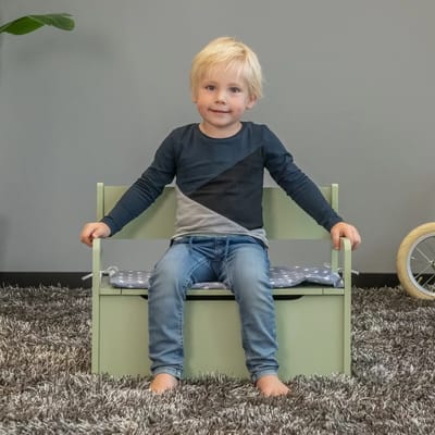 Bandits & Angels Houten Speelgoedkist Opbergbankje Retro Groen - 2in1 Opbergbank Zitbank - Zithoogte 24 cm - Afmeting 60x27x47 cm - Voor Jongens en Meisjes - Meubelstuk Kinderkamer