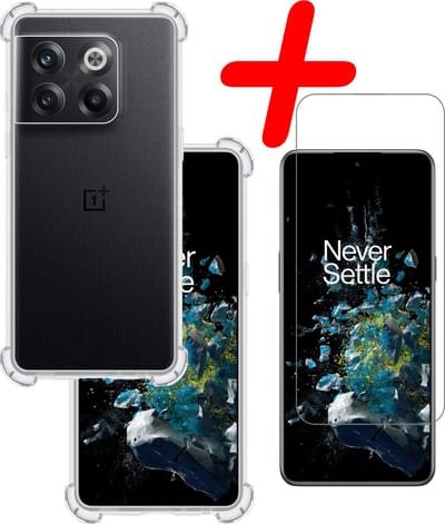 Hoesje Met Screenprotector - Geschikt voor OnePlus 10T - Sterk & Shockproof - Siliconen Case - Back Cover - Telefoon Hoes - Shock Proof - Transparant