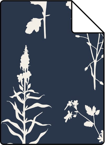 Proefstaal ESTAhome behang veldbloemen donkerblauw - 26.5 x 21 cm - 139397-S