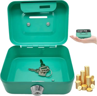 Geldkistje met slot - Kleine spaarpot - Veilig geld bewaren - Inclusief 2 sleutels - 10 cm diep - Groen