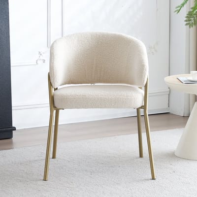 STILVORA Eetkamerstoel – Zachte Fleece Bekleding – Met Gouden Metalen Poten – Tijdloos Modern Voor Eetkamer Of Keuken – Wit