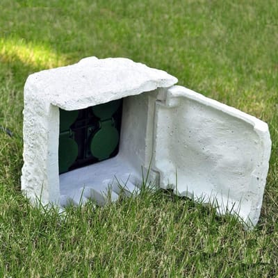 Tuincontactdoos 4-voudig - Buitenstopcontact unit - Stroomvoorziening buiten - Waterdicht en steenlook - 275 cm breed - Wit