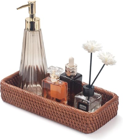 Famanu - Rotan Badkamer Organizer Smal, decoratief dienblad voor handdoeken, cosmetica en accessoires