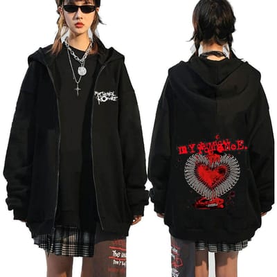Chemical Romance Mcr Dode Rits Trui Zwart Parade Punk Emo Rock Rits Sweatshirt Mannen S