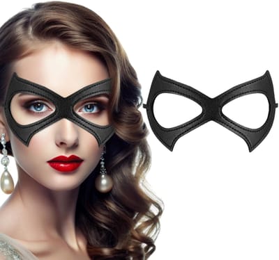 Dailygoods- Kattenmasker Verstelbaar - Zwart Leren Masker - Halve Gezicht - Halloween/Carnaval - Cosplay/Maskerade - Huidvriendelijk Materiaal - Kostuumaccessoire