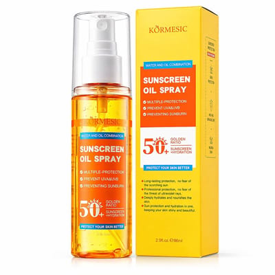 KORMESIC Zonnebrand Olie Spray SPF 50+ PA+++ | Sunscreen Spray Gezicht Lichaam | UV Bescherming UVA UVB | Hydraterend Hyaluronzuur | Zinkoxide Minerale SPF | Tinted Sunscreen | Primer Effect | Waterbestendig | Oliecontrole | Anti Aging | 86ml