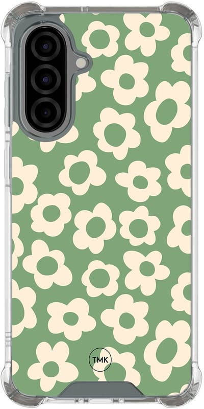 Shockproof hoesje geschikt voor Samsung Galaxy A36 - Retro cute flowers - Schokbestendig - Verhoogde randen - TPU case - Extra Sterke Back Cover - Bloemen - Transparant, Groen