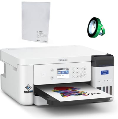 Epson F100 Sublimatie Starterpakket – Inkt, Sublimatiepapier A4 & Hittebestendige Tape – Complete Set voor Beginners
