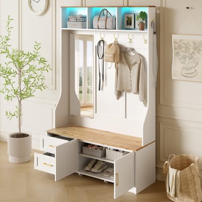 Sweiko Halmeubel - Schoenenkast - LED-verlichting - Met spiegel - 4 haken - 2 lades - Wit