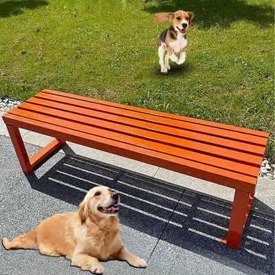 Pure Smeedijzeren Metalen Tuinbank met Gereserveerde Bevestigingsgaten, Rugleuningloze Buitenbank, 2-3 Persoonszitplaats, voor Ziekenhuis/school/plein(Orange,120cm)