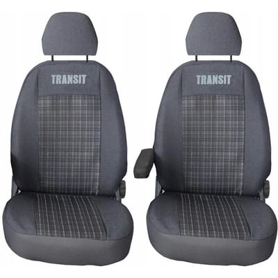 PREMIUM Autostoelhoes Set - Op maat gemaakt - Geschikt voor Ford Transit Mk8 2014-2025 - Versie 1+1 (Twee losse stoelen) - Ultra Duurzaam - Zwart/Grijs