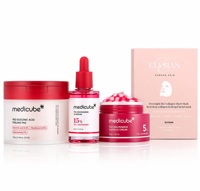 Medicube Acne Care Bundle -Serum+Cream+Peelling Pads -inc Elysian Collagen Mask (3x)