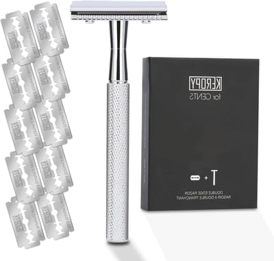 Double Edge Safety Razor With 10 Premium Stainless Steel Reusable Single Blade Razor Blades For Men and Women, Smooth Wet Shaving Experience, Matt Silver