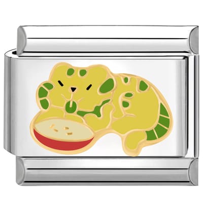 Quiges - Schakel - Bedel - 9mm - charms - Poes met etensbakje - Geschikt voor - armband - Schakelarmband - italy bedels armband