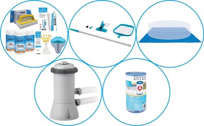 Zwembad Accessoirepakket 4-delig - WAYS Onderhoudspakket & Filterpomp (28604GS) + Filter & Onderhoudsset & Grondzeil