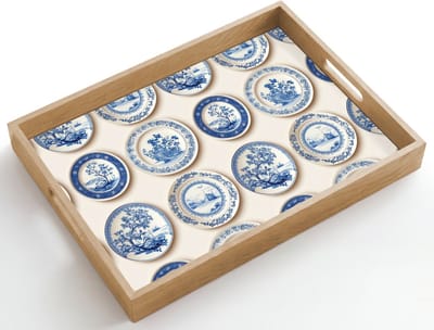 Dienblad hout 50x35 cm - Schootdienblad - Borden - Bomen - Planten - Blauw - Borrelplank rechthoek - Plateau dienbladen