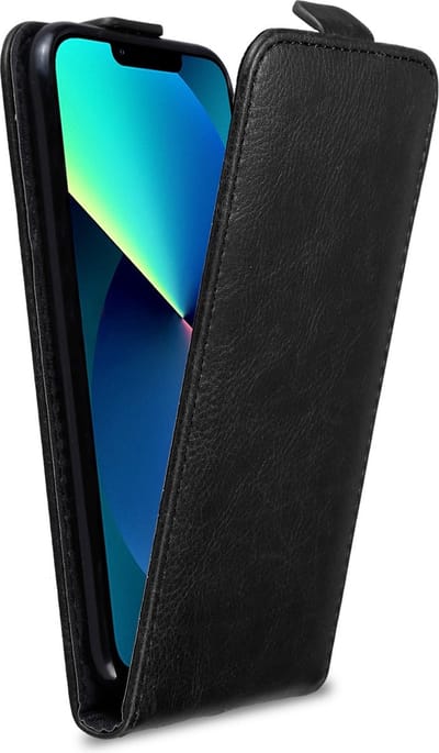Cadorabo Hoesje geschikt voor Apple iPhone 13 PRO in KAVIAAR ZWART - Beschermhoes Case Cover in flip-design, gemaakt van glad kunstleder