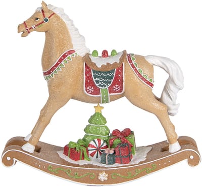 Clayre & Eef Kerstdecoratie Beeld Hobbelpaard 26x7x24 cm Bruin Kunststof