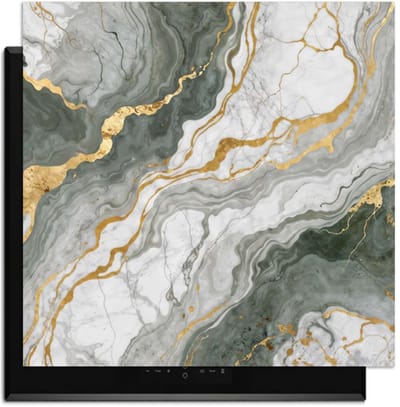 KitchenArt - Luxurious Marble Green – Inductie Beschermer - 59x52 cm - Kookplaat Beschermer - Luxe Afdekplaat Inductieplaat - Anti-slip & Oprolbaar - Beschermmat Inductiekookplaat