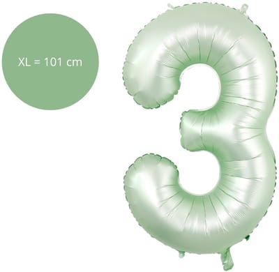 Fienosa Cijfer Ballonnen - Nummer 3 - Groen Pastel Kleur - 101 cm - XL Groot - Helium Ballon - Verjaardag Ballon - Verjaardag versiering - Leeftijd verjaardag - Verjaardagsballon - Verjaardag