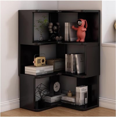Hoekboekenplank - Opbergrek - Ruimte Benutten - Massief Houten Kern - 3-tiers - Zwart