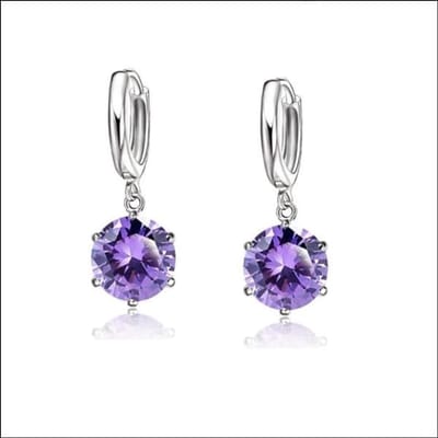 Aramat Jewels | Oorringen | Zilveren Oorringen met Zirkonia Hanger | Paars | |12mm | Zilver | Kinderen, Volwassenen | Verkleurd niet