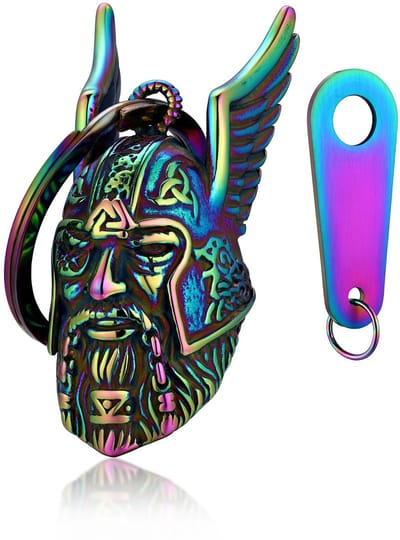 Bandmax Keychain Motorcycle Bell Stainless Steel Motorcycle Bell Keychain Viking Lucky Charm Keychain for Motorcyclists, J-Wikinger-Multi-Colour, J-wikinger-multi-color