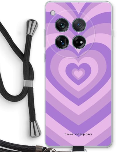 Case Company® - Hoesje met koord geschikt voor OnePlus 12r hoesje met Koord - Hart Paars - Telefoonhoesje met Zwart Koord - Bescherming aan alle Kanten en Over de Schermrand