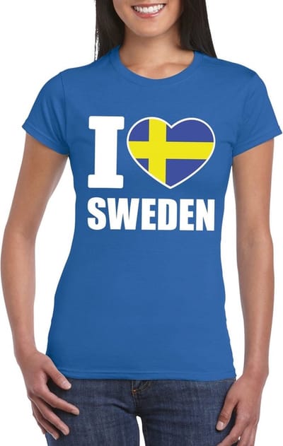 Zweden supporters kleding t-shirt - voor dames - blauw - met vlag kleuren print - korte mouwen S
