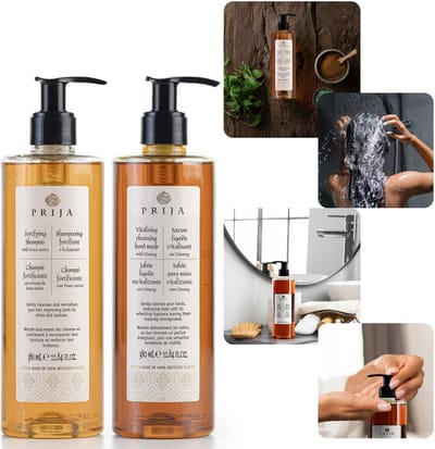 PRIJA Cosmeticaset: vloeibare zeep met ginsengextract + haarshampoo met rucola 2x380ml