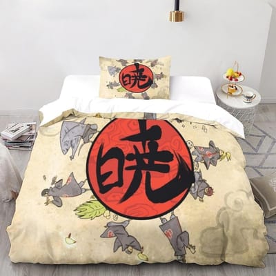 Ensembles de literie en microfibre Anime Naruto, Cadeau d'anniversaire pour enfants avec fermeture éclair Décoration de chambre pour adolescents adulte Housse de couette 3 pièces 90x200cm