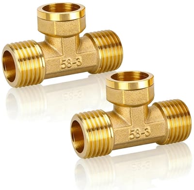 JHUBERS- T-stuk 1/2 inch - Messing T-stuk - Corrosiebestendig - Duurzaam - Voor sanitair/airconditioning - 2 stuks - Wateraansluiting