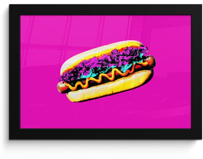 Poster in lijst - Fotolijst 30x20 cm - Posters - Hotdog - Roze - Retro - Posterlijst zwart - Decoratie - Wanddecoratie woonkamer - Muurdecoratie slaapkamer