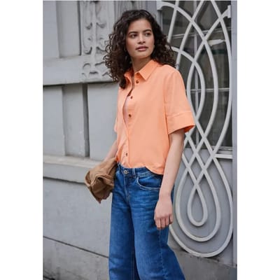 Blouse met korte mouwen in ribfluweel