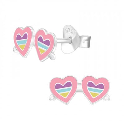 Zilveren kinderoorbellen - roze zonnebril - regenboogglazen