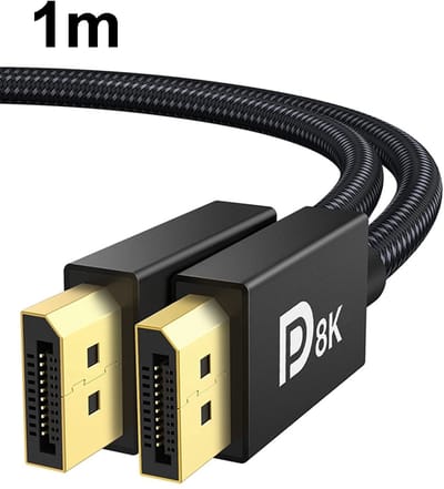 DisplayPort 1.4 Kabel - 8K - 32.4Gbps - 1 meter - G-Sync en FreeSync - Gevlochten Nylon - Verguld - voor PC, Laptop en Monitor - zwart
