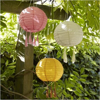 Papieren Lantaarns - Hangende Lampions - Feestdecoratie - Op Zonne-energie - 3 stuks 20cm - Roze Wit Geel