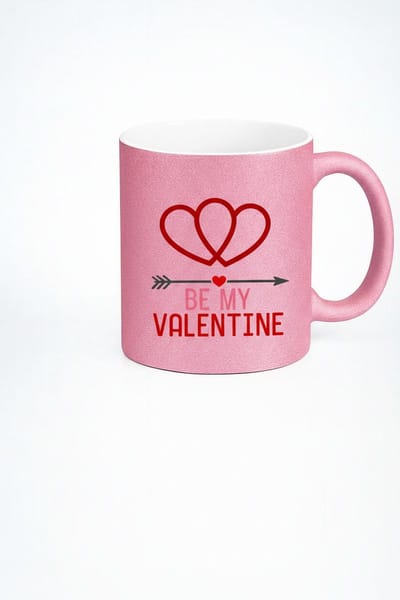 Valentijn Mok Roze Glitters met Harten en 'Be My Valentine' Tekst - Romantisch Cadeau