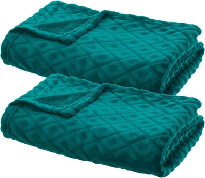 Atmosphera Plaid/bankdeken Monnet - 2x - mediteraan blauw - 180 x 230 cm - polyester fleece - ruitmotief - bedsprei