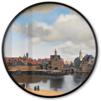 Poster in lijst Rond - Fotolijst 60x60 cm - Posters - Vermeer - Stad - Oude meesters - Kunst - Ronde posterlijst zwart - Decoratie - Wanddecoratie woonkamer - Muurdecoratie slaapkamer