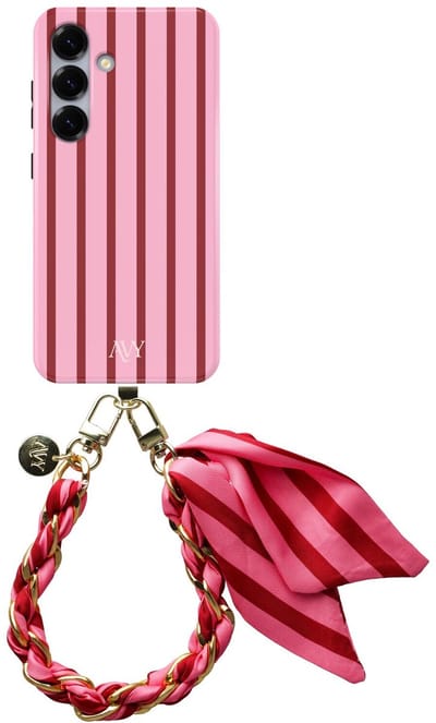 AVY Hoesje Met Telefoonkoord | Geschikt voor Samsung Galaxy S25 Plus | Compatibel met MagSafe | Hard Shell Back Cover | Stijlvol Bijpassend Koord 32CM | Linea Sol | Roze
