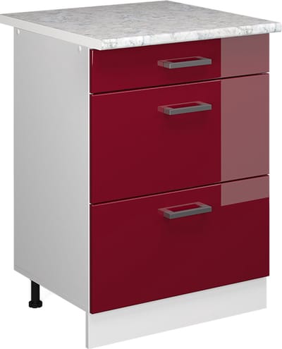 Vicco R-Line Keukenonderkast – 60 cm met laden, met marmeren werkblad Rode hoogglans