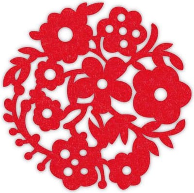 Bloemenkrans vilt onderzetters - Rood - 6 stuks - ø 9,5 cm - Bloem - Tafeldecoratie - Glas onderzetter - Cadeau - Woondecoratie - Woonkamer - Tafelbescherming - Onderzetters Voor Glazen - Keukenbenodigdheden - Woonaccessoires - Tafelaccessoires