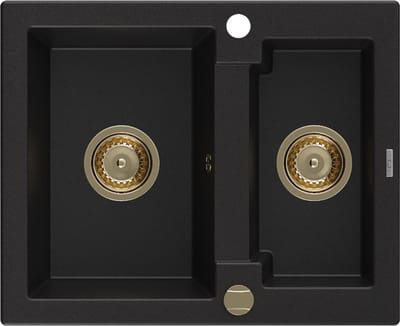 Mexen Carlos granieten gootsteen 1,5-komorowy 582 x 475 , zwart, gouden sifon - 6518581500-77-G