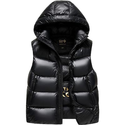 Herfst en Winter Heren en Dames Zelfde Stijl Zwart Goud Afneembare Capuchon Gans Dons Vest Verdikt Mode Warm Vest Trendy Donsvest 4XL zwart