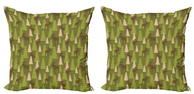 ABAKUHAUS Kussenhoes Set – 2x40x40 cm – Dubbelzijdig bedrukt – Microfiber Groen/Tan Bruin
