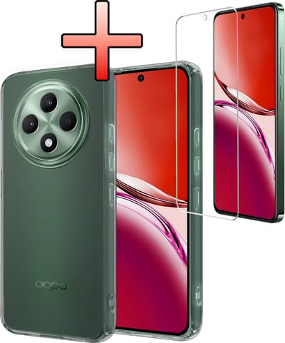 Hoesje - Met Screenprotector - Geschikt voor Oppo Reno 12 F - Sterk & Shockproof - Back Cover - Siliconen Case - Telefoon Hoes - Transparant