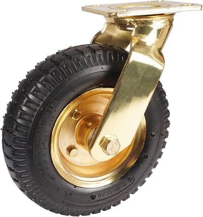 Bagagewagen Wiel - Luchtband Rubber - Stille Verplaatsing - Vergulde Naaf - 8 Inch - Zwart